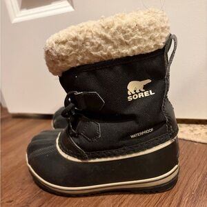 Sorel Black and Cream Kids Snow Boots